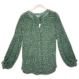 Chico’s Button Front Blouse Green Abstract Print 1